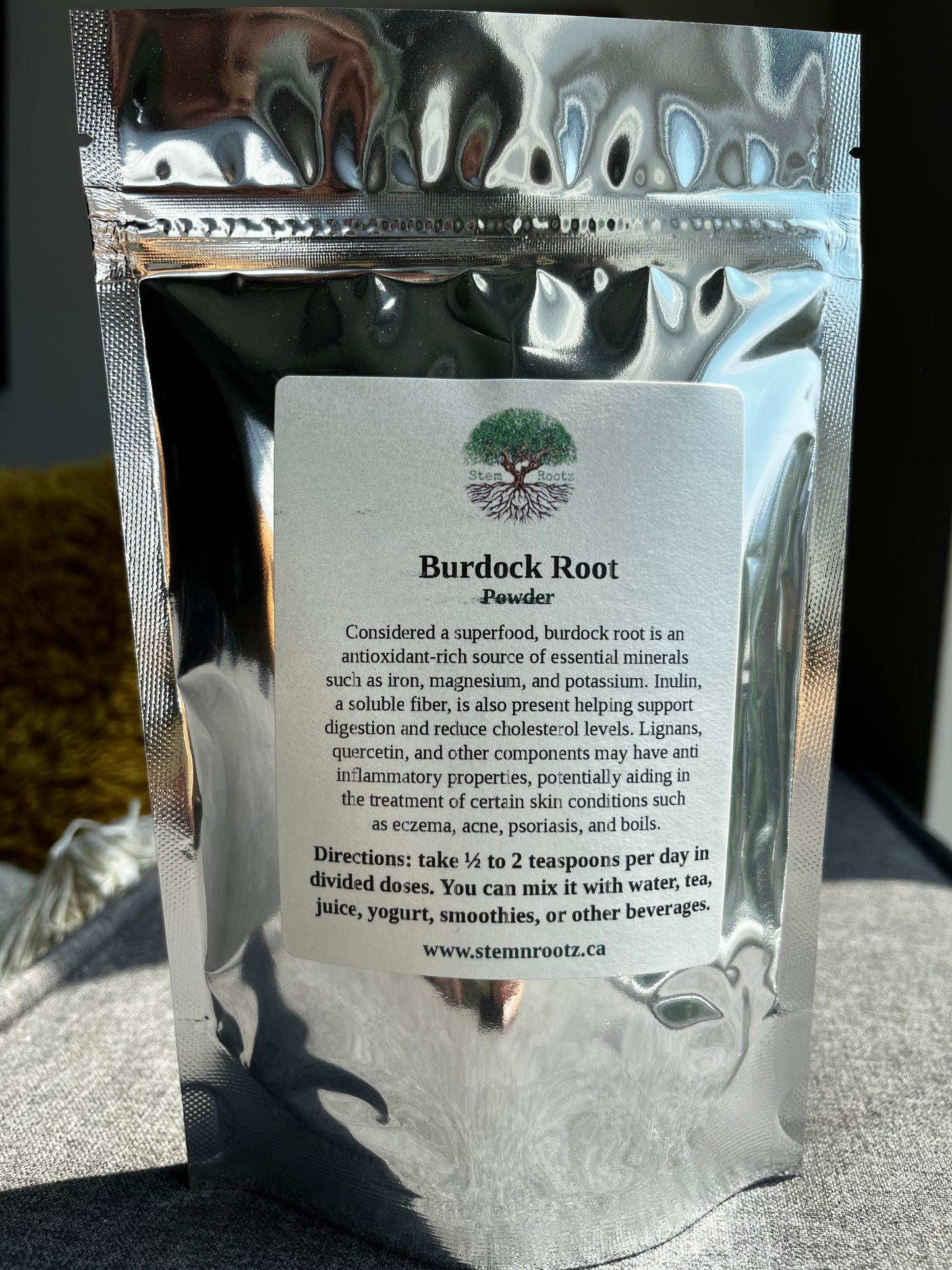 Burdock root powder in resealable 4oz pouch