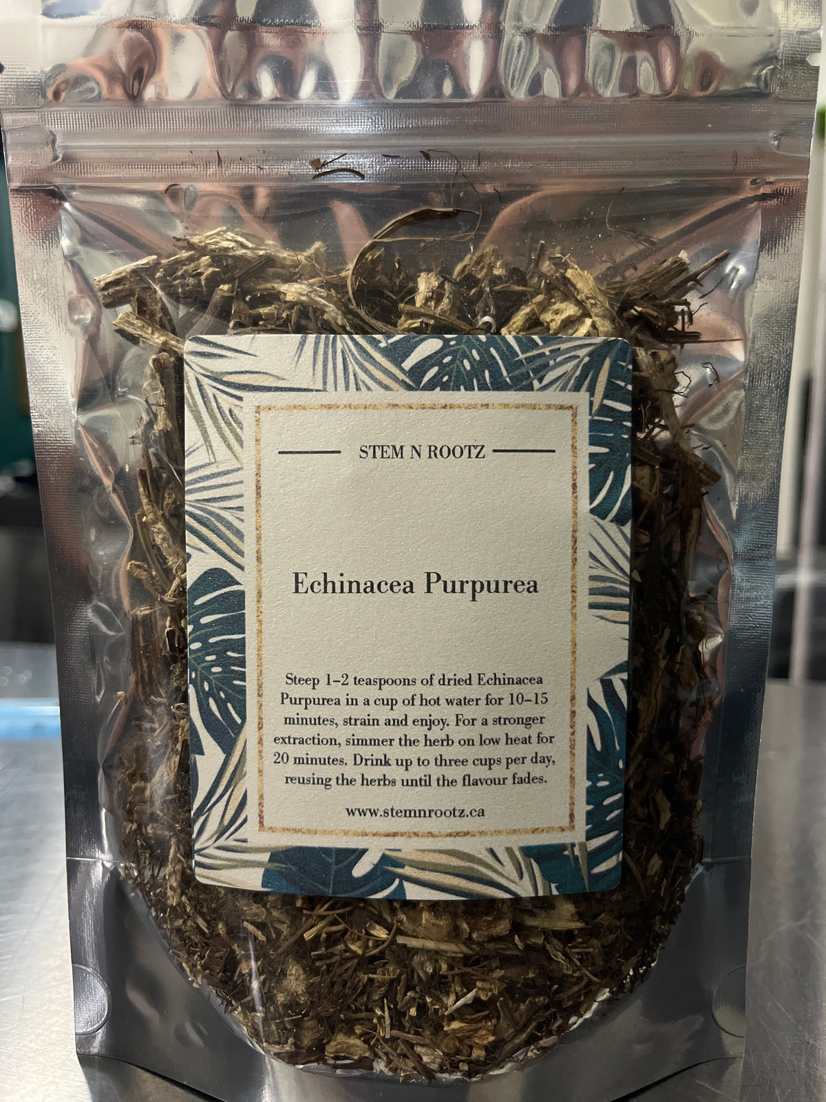 Echinacea Purpurea Root loose leaf herbal tea in resealable pouch