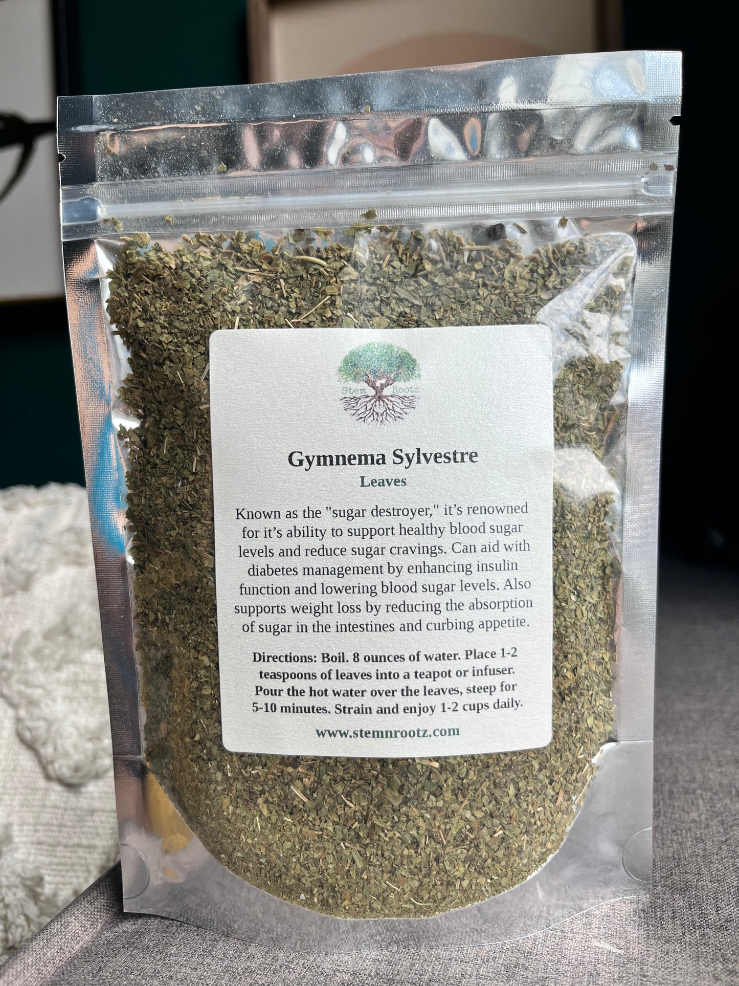 Stem n Rootz – Gymnema Sylvestre loose leaf herbal tea in resealable 2oz pouch