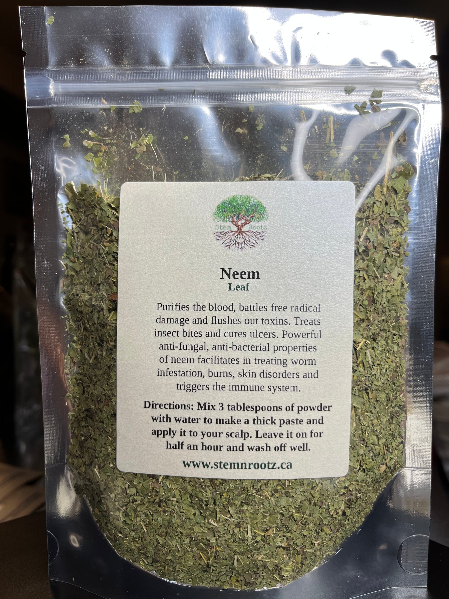 Stem n Rootz – Neem Leaf loose leaf herbal tea in resealable 3oz pouch