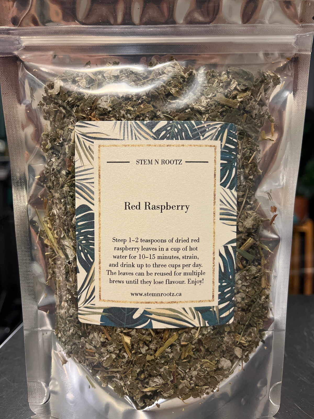 Red raspberry leaf loose leaf herbal tea in resealable 2oz