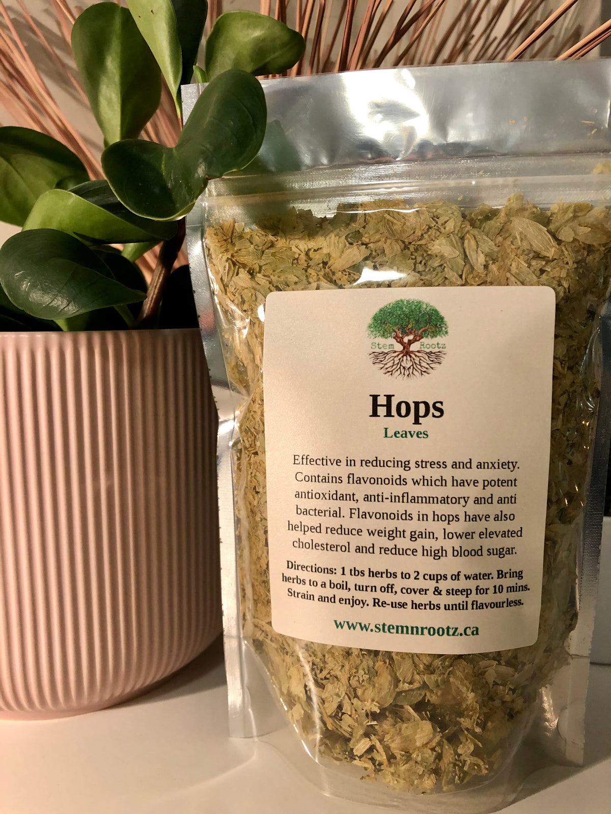 Hops loose leaf herbal tea in resealable 1oz pouch