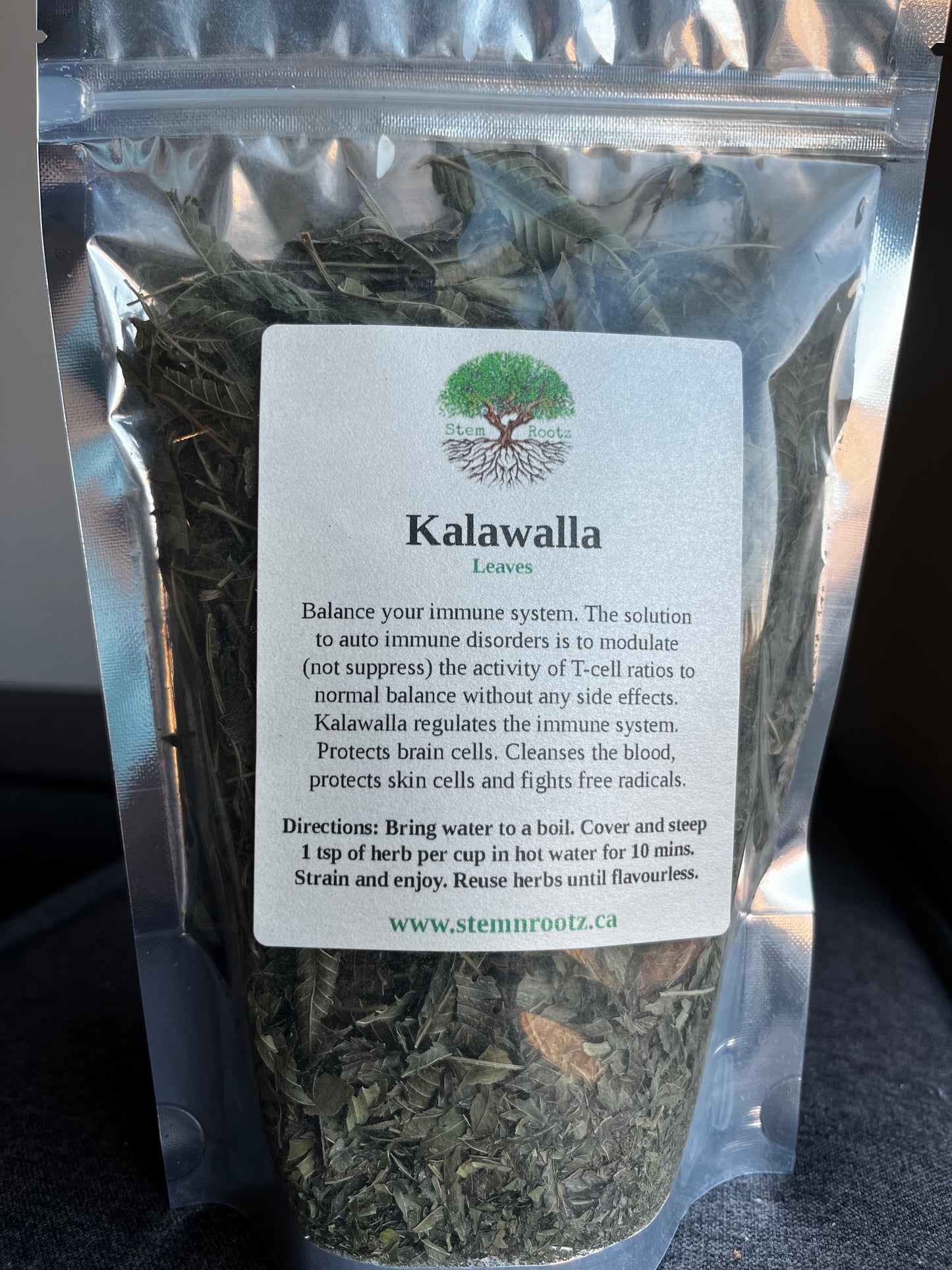 Stem n Rootz – Kalawalla Leaf loose leaf herbal tea in resealable 1.5oz pouch