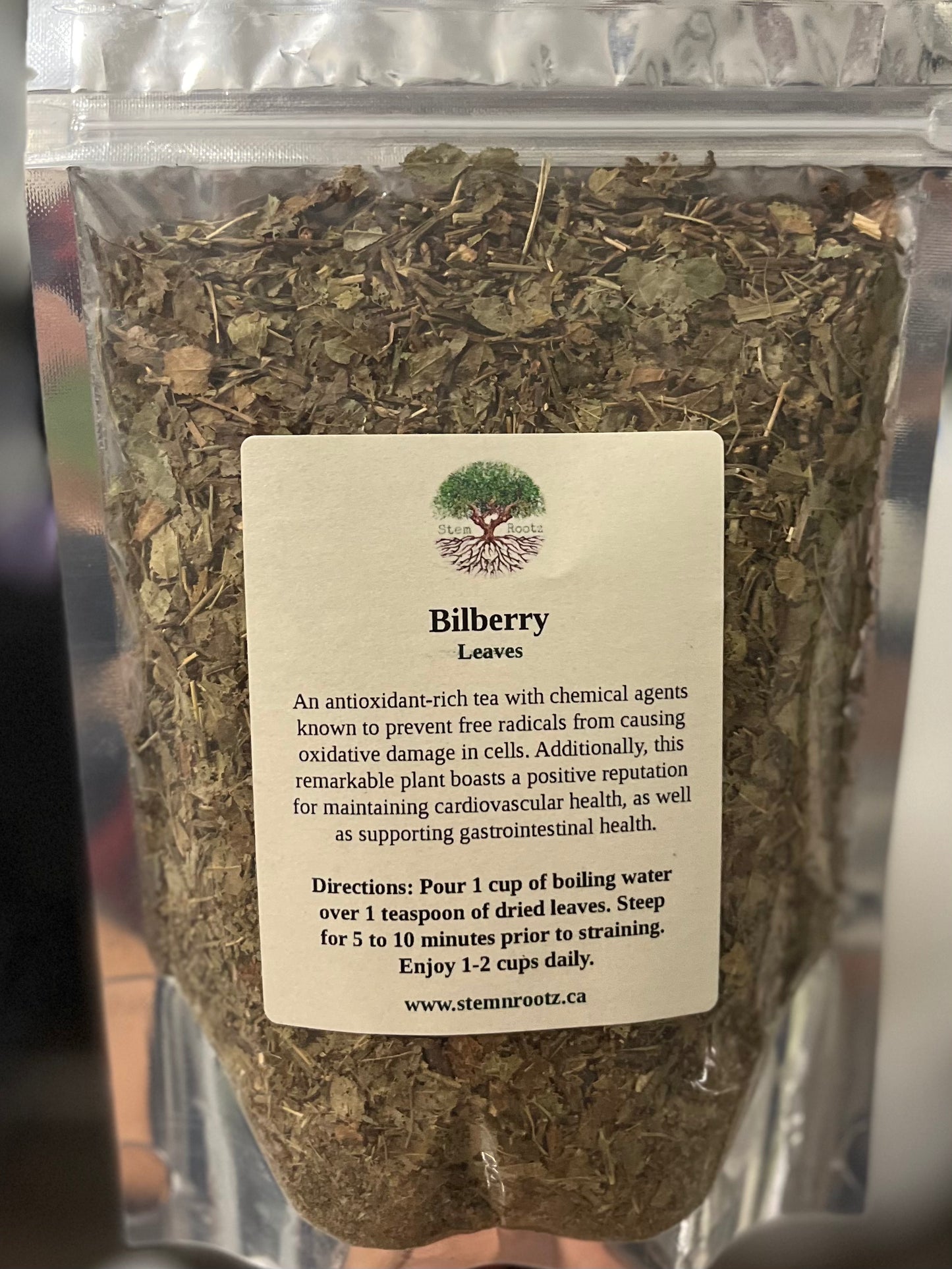 Bilberry Leaves loose leaf herbal tea in resealable 3oz pouch