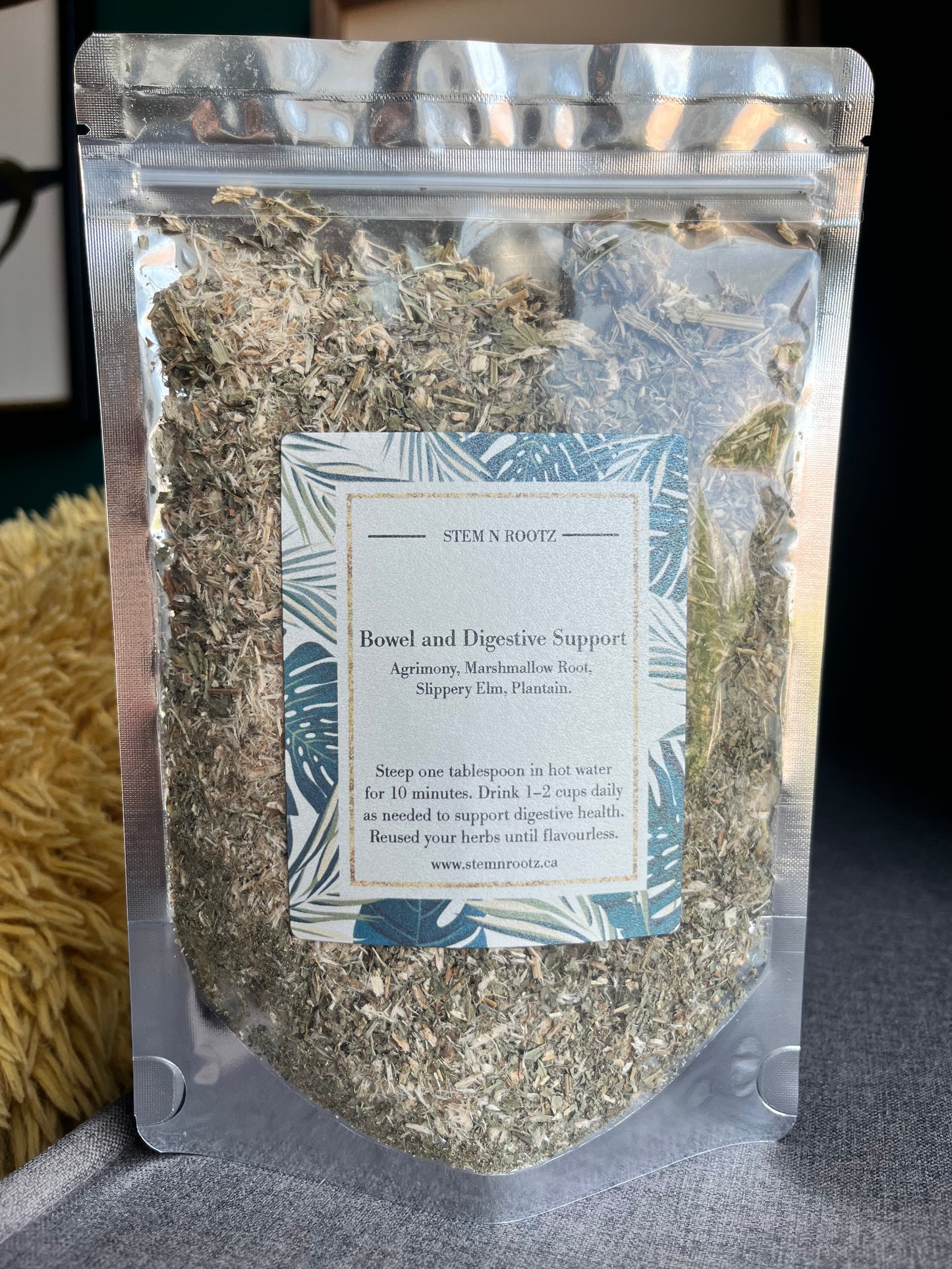 Stem n Rootz – Bowel and Digestive Support loose leaf herbal blend in resealable 3oz pouch