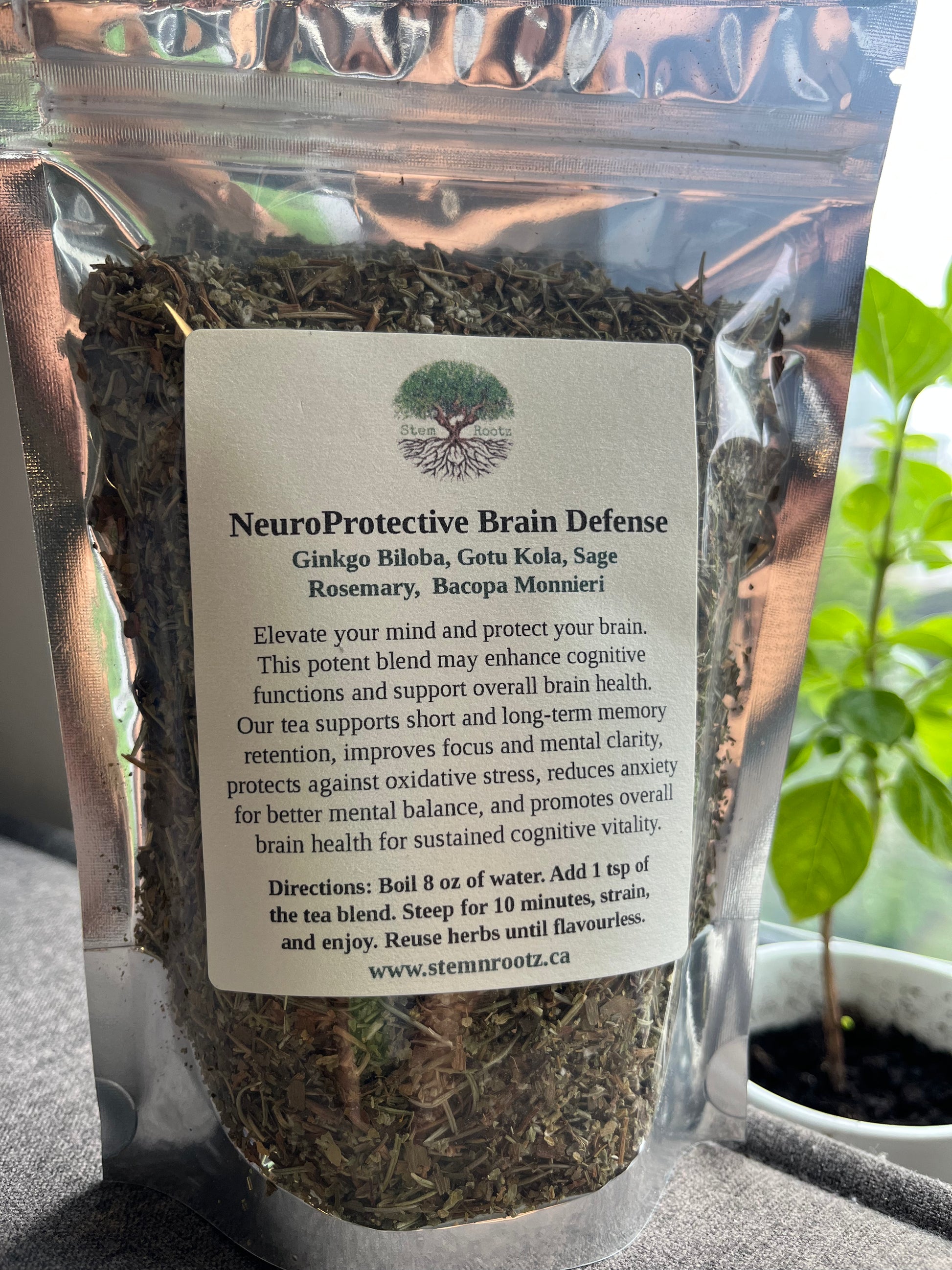 Stem n Rootz – Brain & Focus loose leaf herbal tea in resealable 3oz pouch