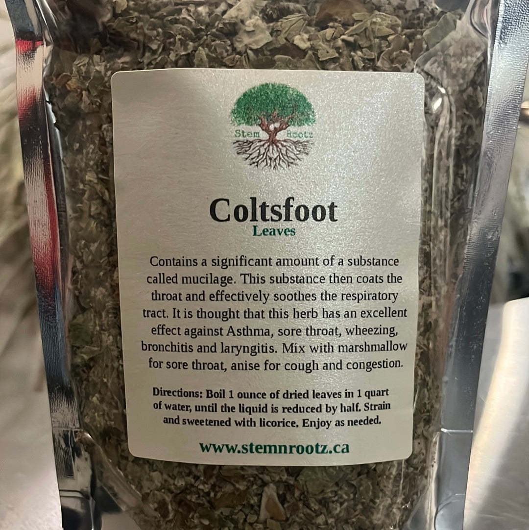 Coltsfoot Leaf loose leaf herbal tea in resealable 2oz pouch