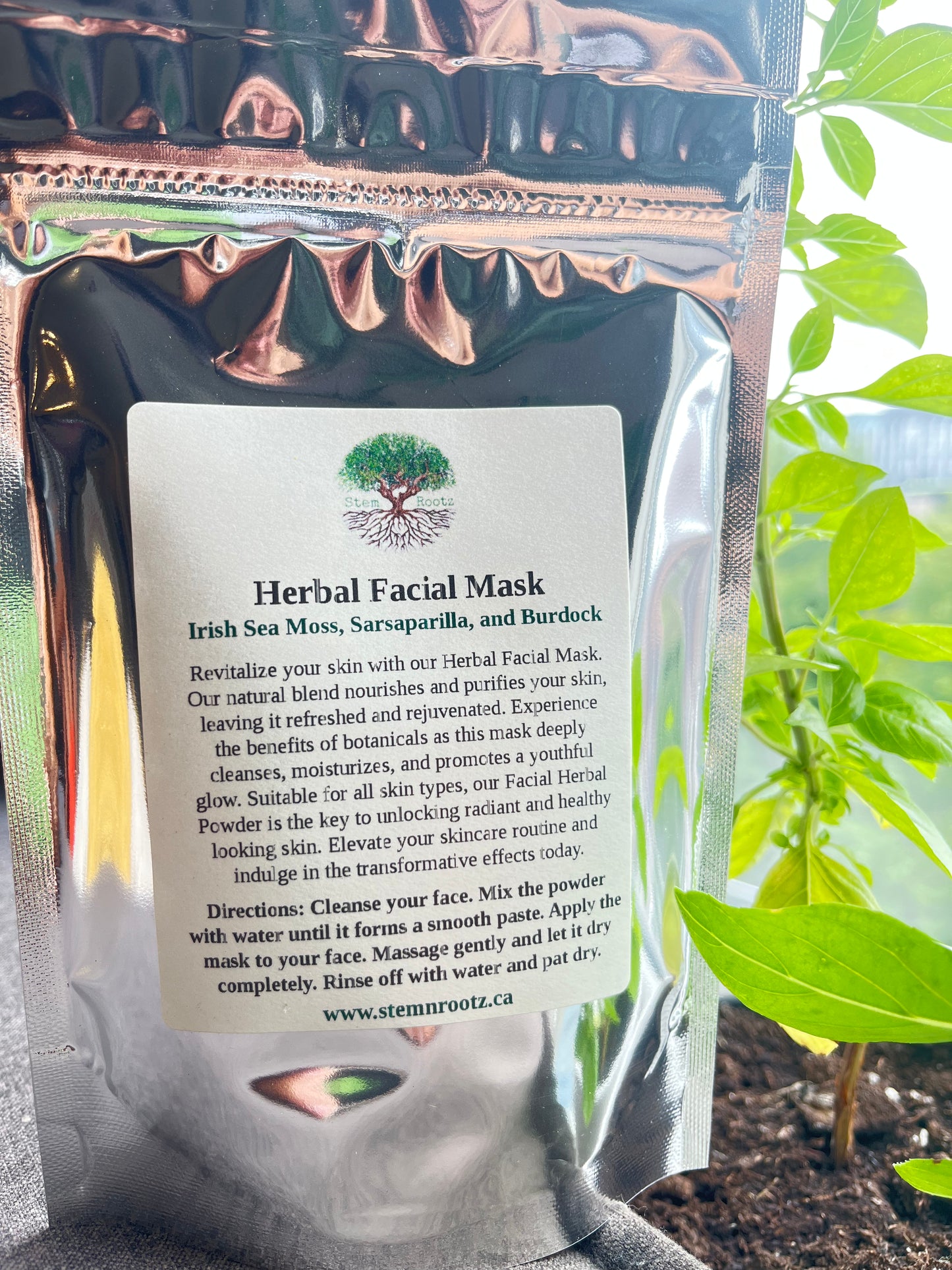Facial herbal powder in resealable 4oz pouch
