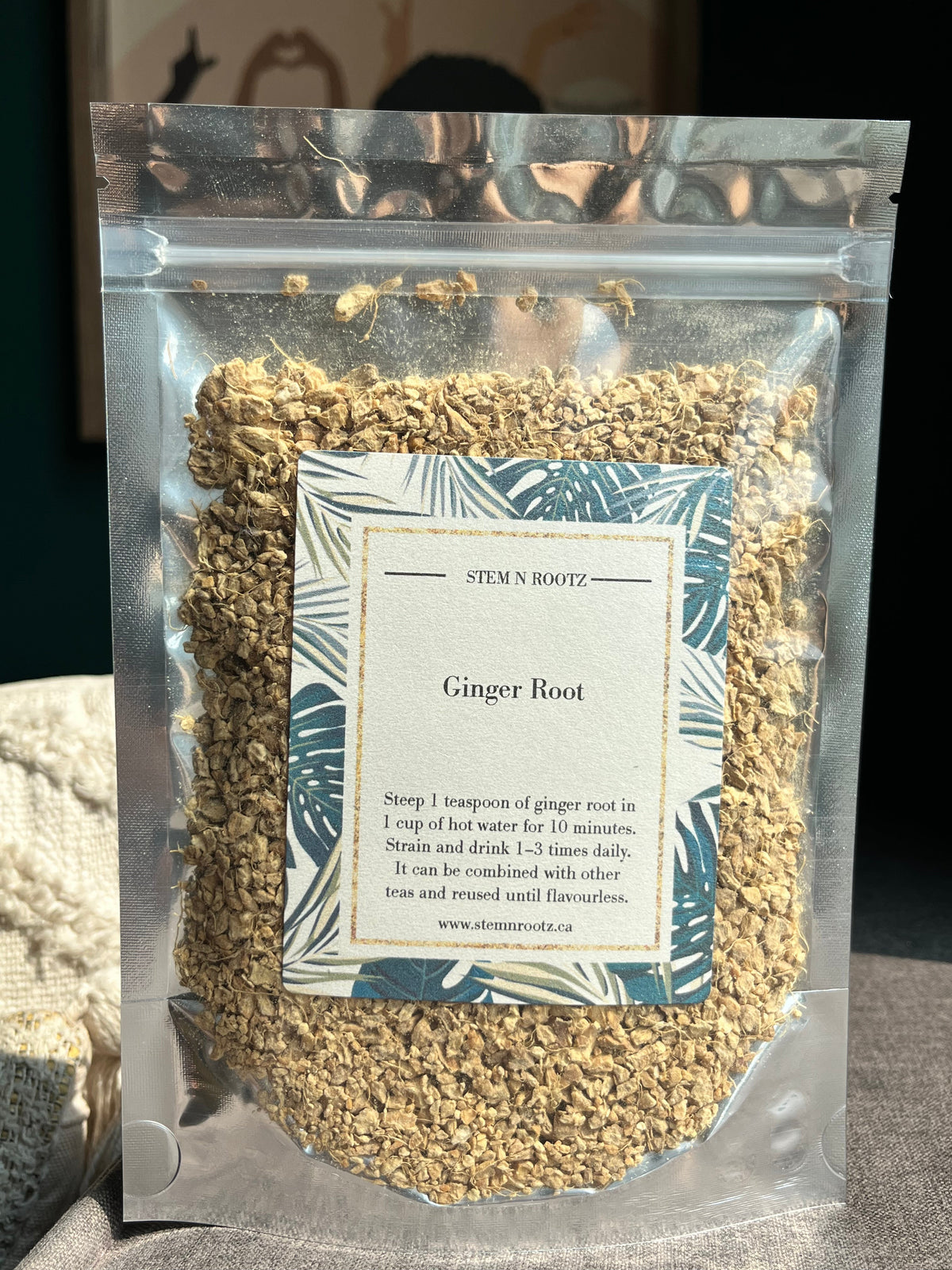 Ginger Root loose leaf herbal tea in resealable 3oz pouch