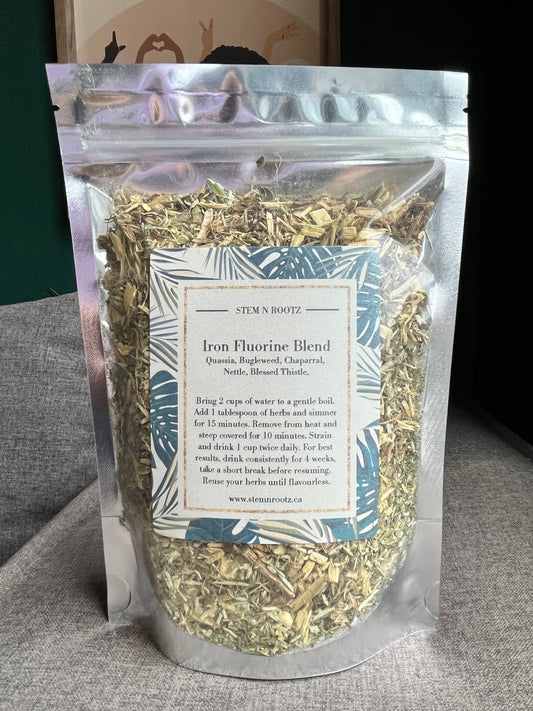 Iron Fluorine Blend loose leaf herbal blend in resealable 3oz pouch