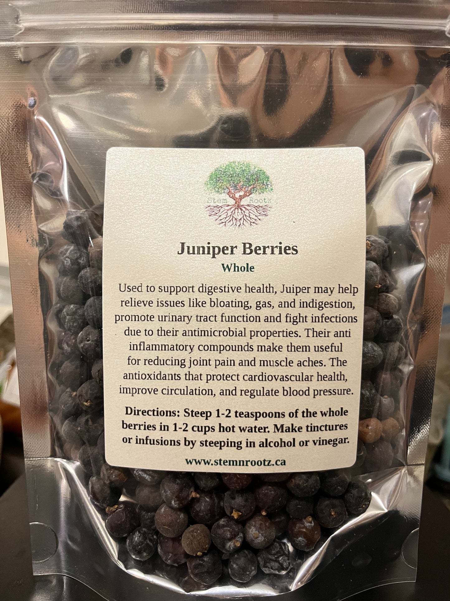 Stem n Rootz – Juniper Berries loose leaf herbal tea in resealable 3oz pouch