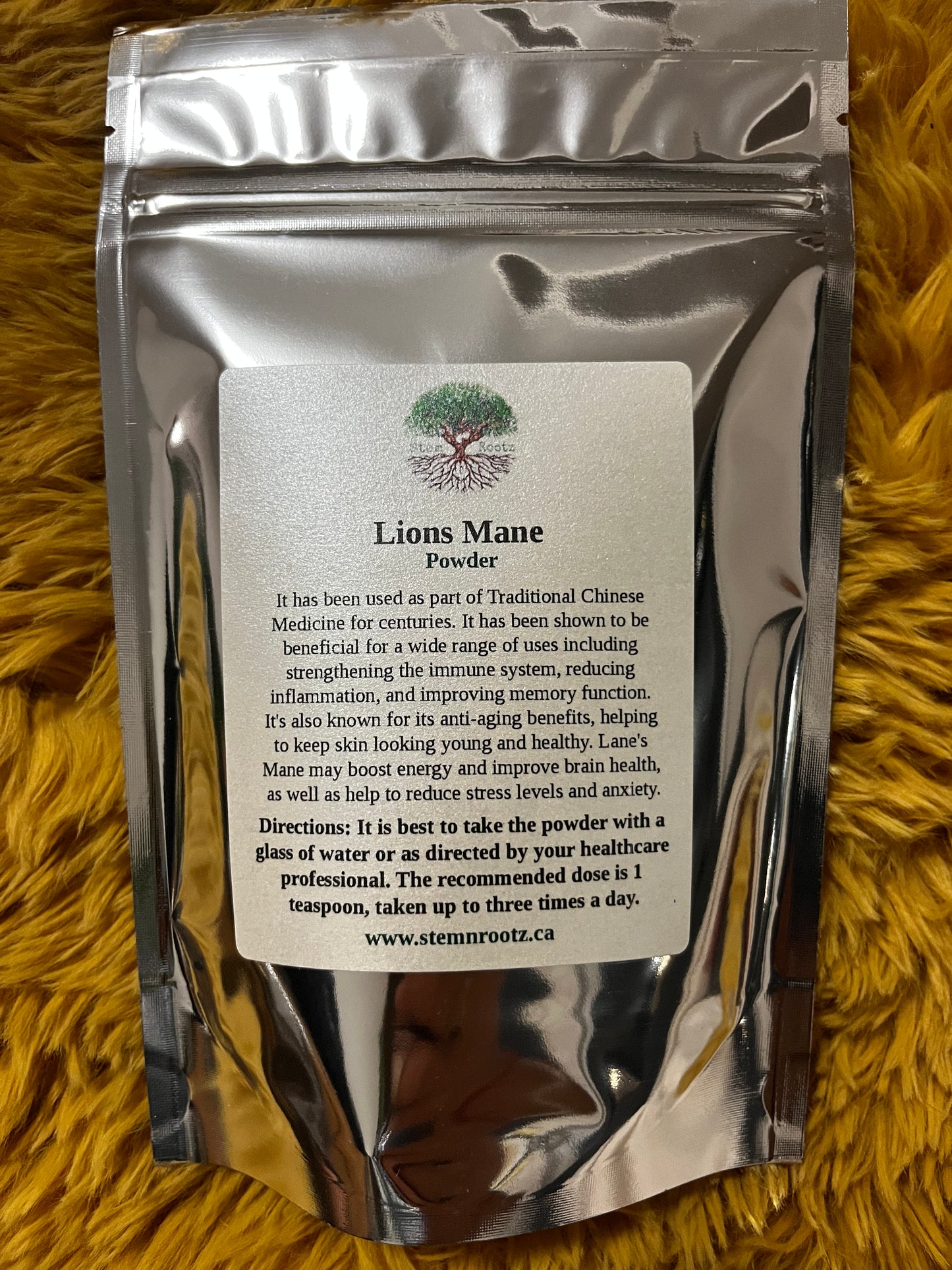 Lion's mane mushroom powder in resealable 3oz pouch