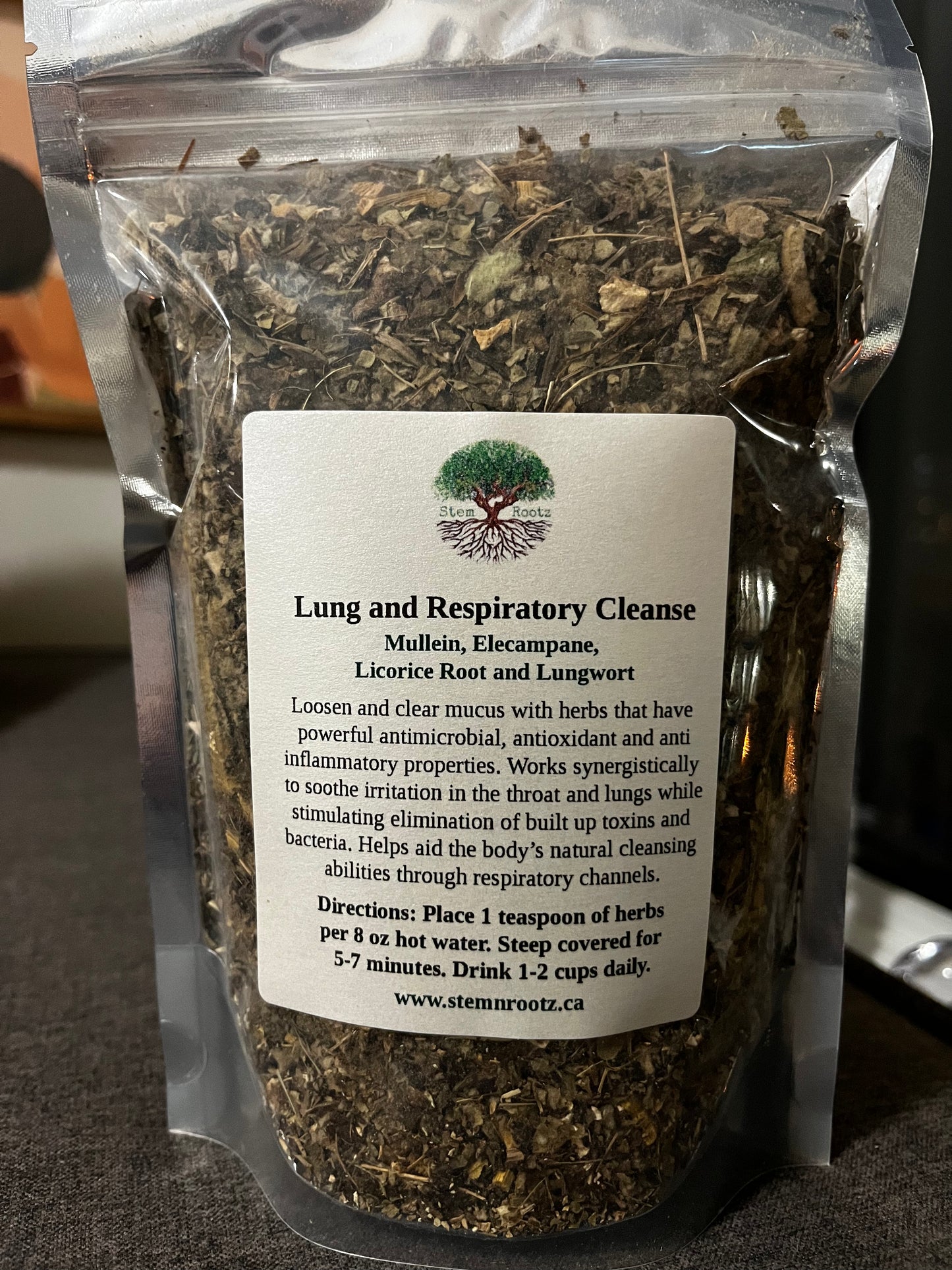 Lung & Respiratory Wellness loose leaf herbal tea blend in resealable 3oz pouch