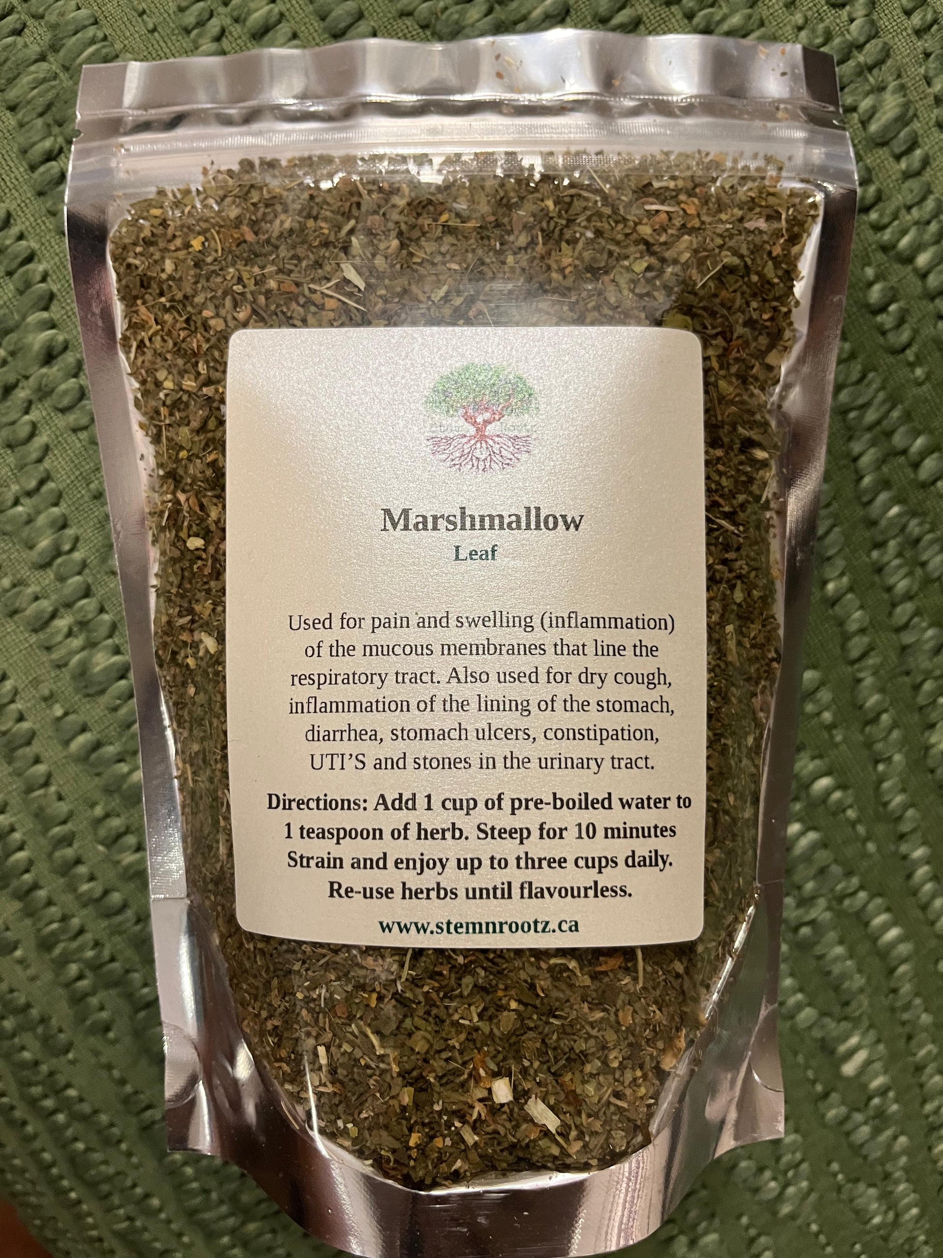 Stem n Rootz – Marshmallow Leaf loose leaf herbal tea in resealable 3oz pouch