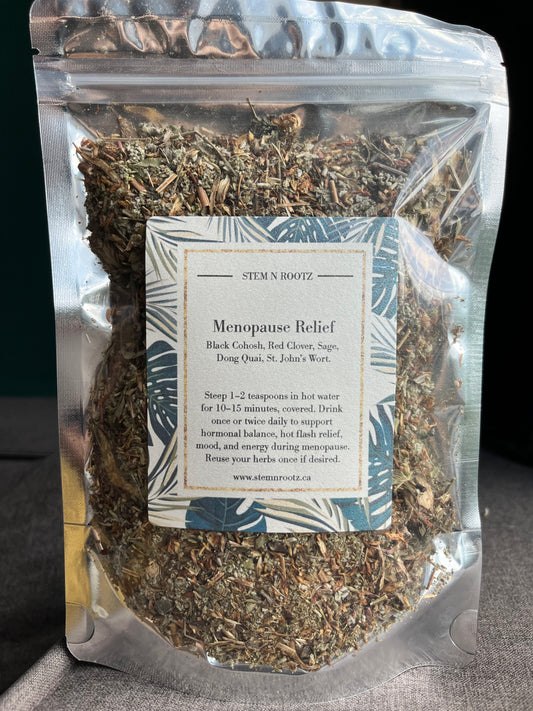 Stem n Rootz – Menopause Relief loose leaf herbal tea in resealable 3oz pouch