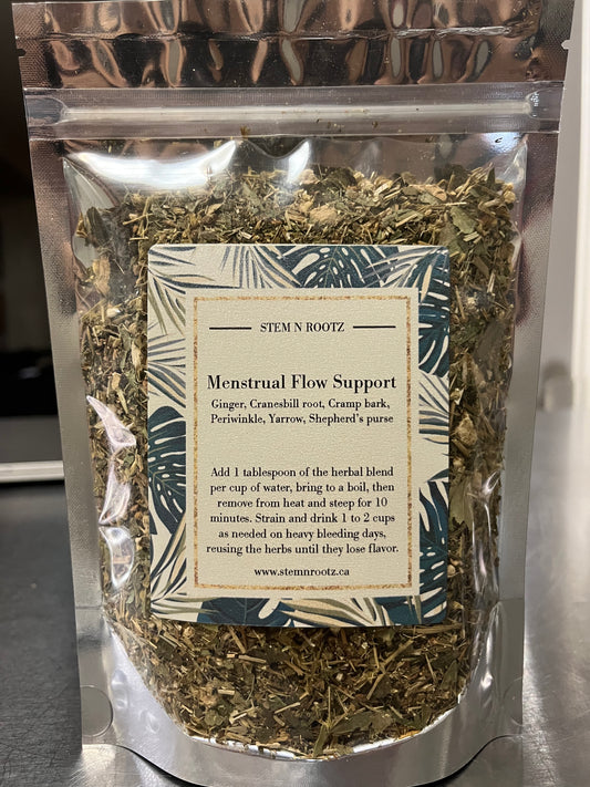 Stem n Rootz – Menstrual Flow Support loose leaf herbal blend in resealable 3oz pouch