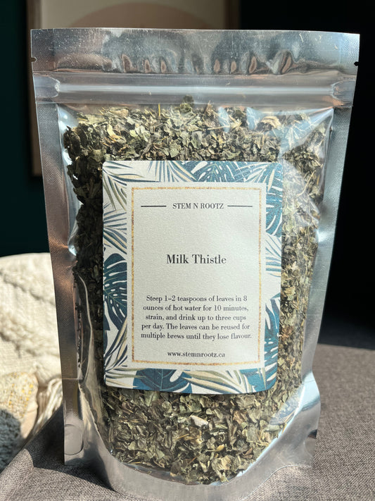 Milk thistle loose leaf herbal tea in resealable 2oz pouch