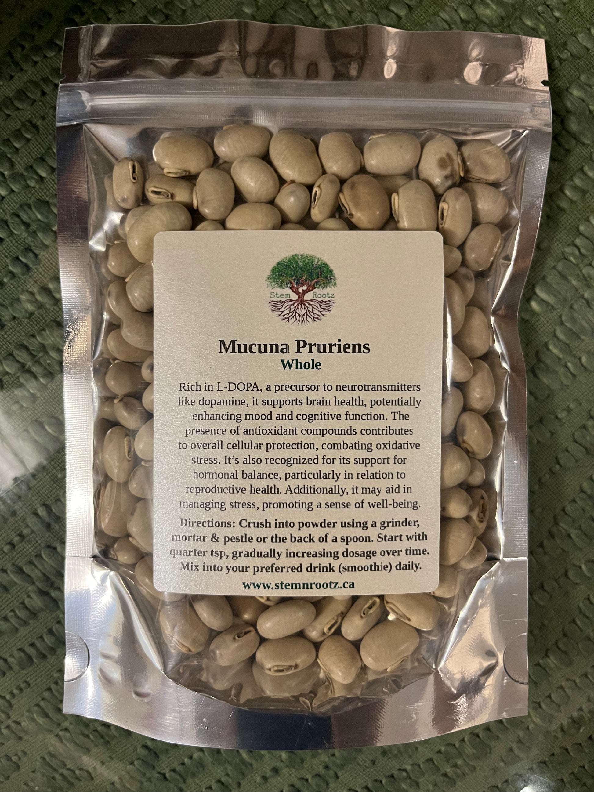Stem n Rootz – Mucuna Pruriens (Velvet Bean) loose leaf herbal tea in resealable 8oz pouch
