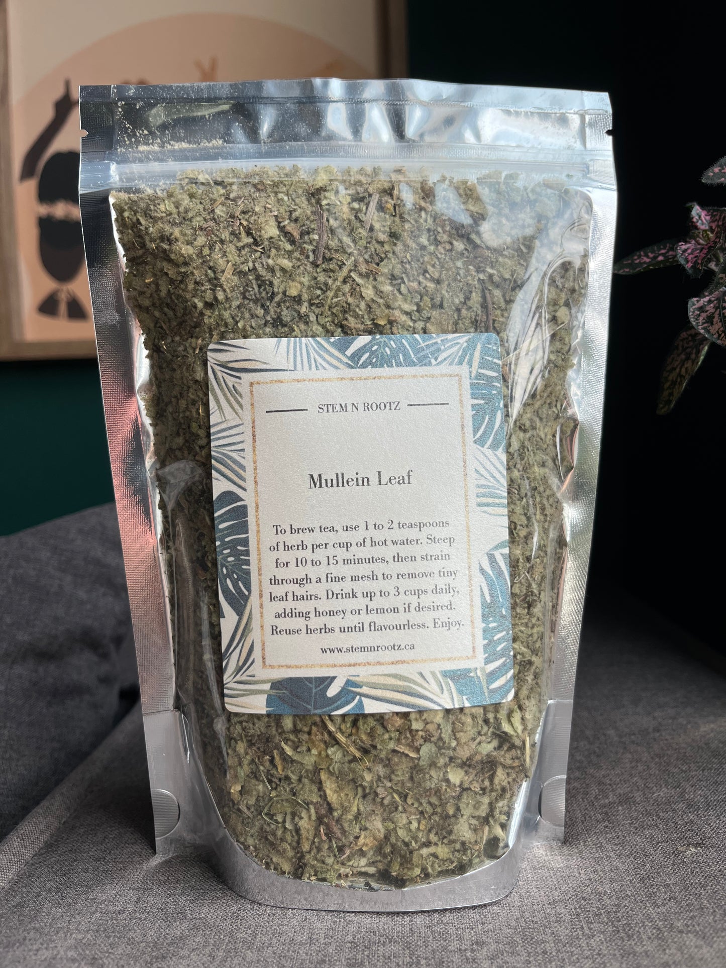Mullein loose leaf herbal tea in resealable 1oz pouch