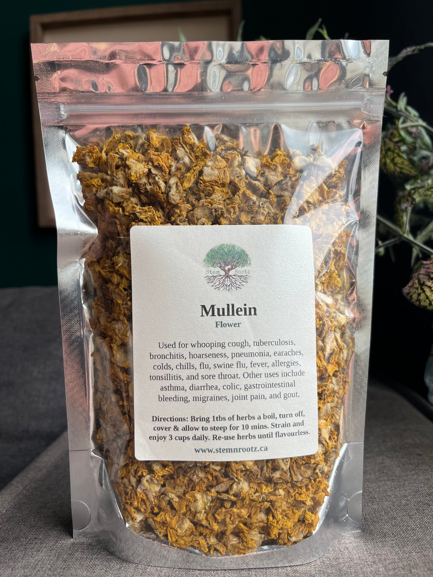 Stem n Rootz – Mullein Flower loose leaf herbal tea in resealable pouch