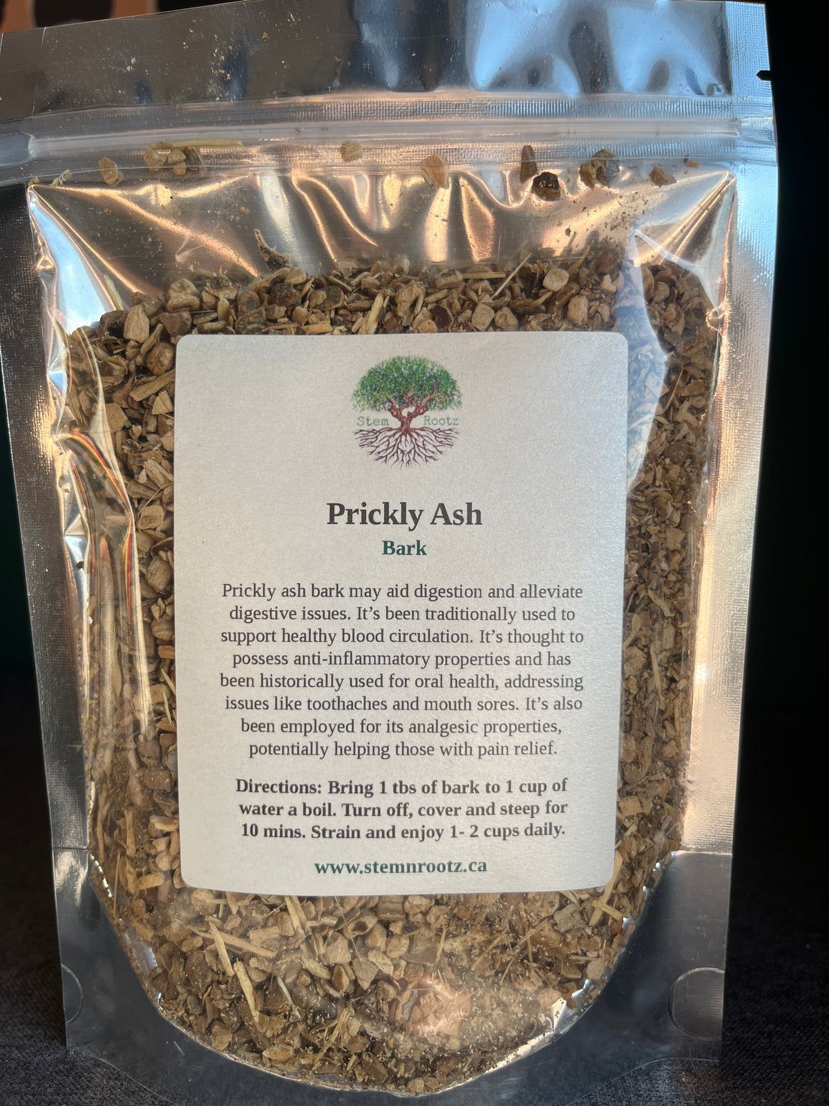 Prickly Ash Bark loose leaf herbal tea in resealable pouch