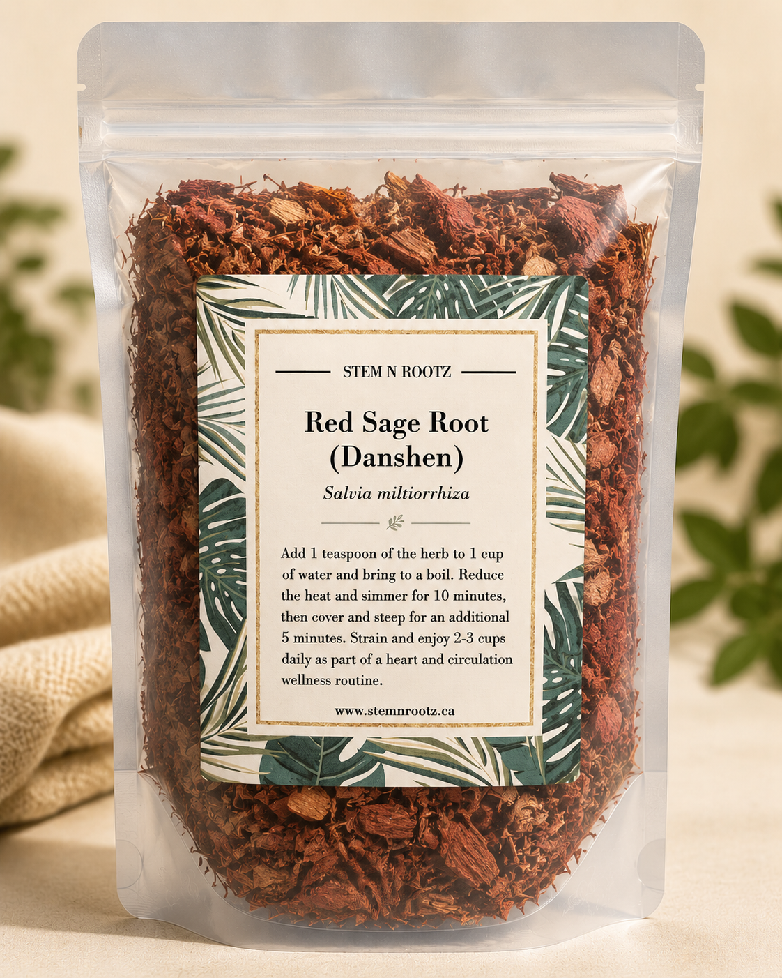 Red Sage Root (Danshen) loose leaf herbal tea in resealable 3oz pouch