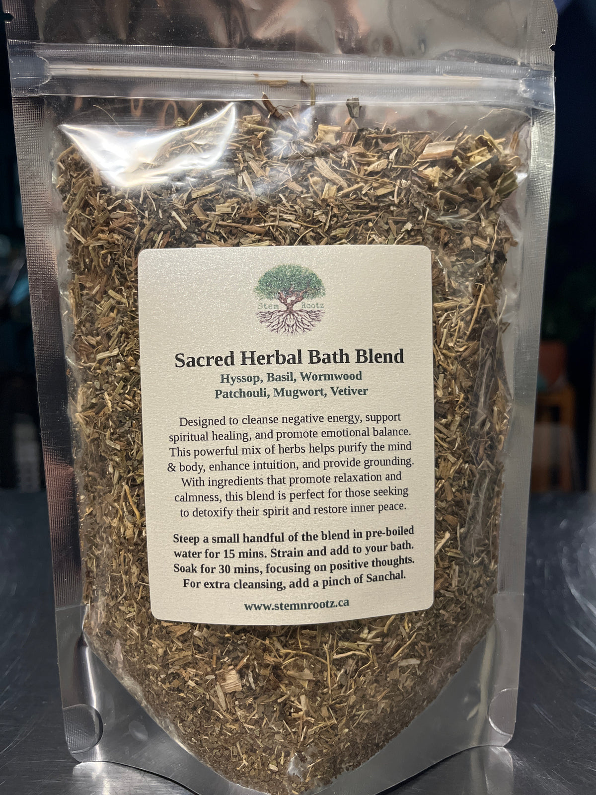 Sacred Herbal Bath Blend loose leaf herbal blend in resealable 3.5oz pouch