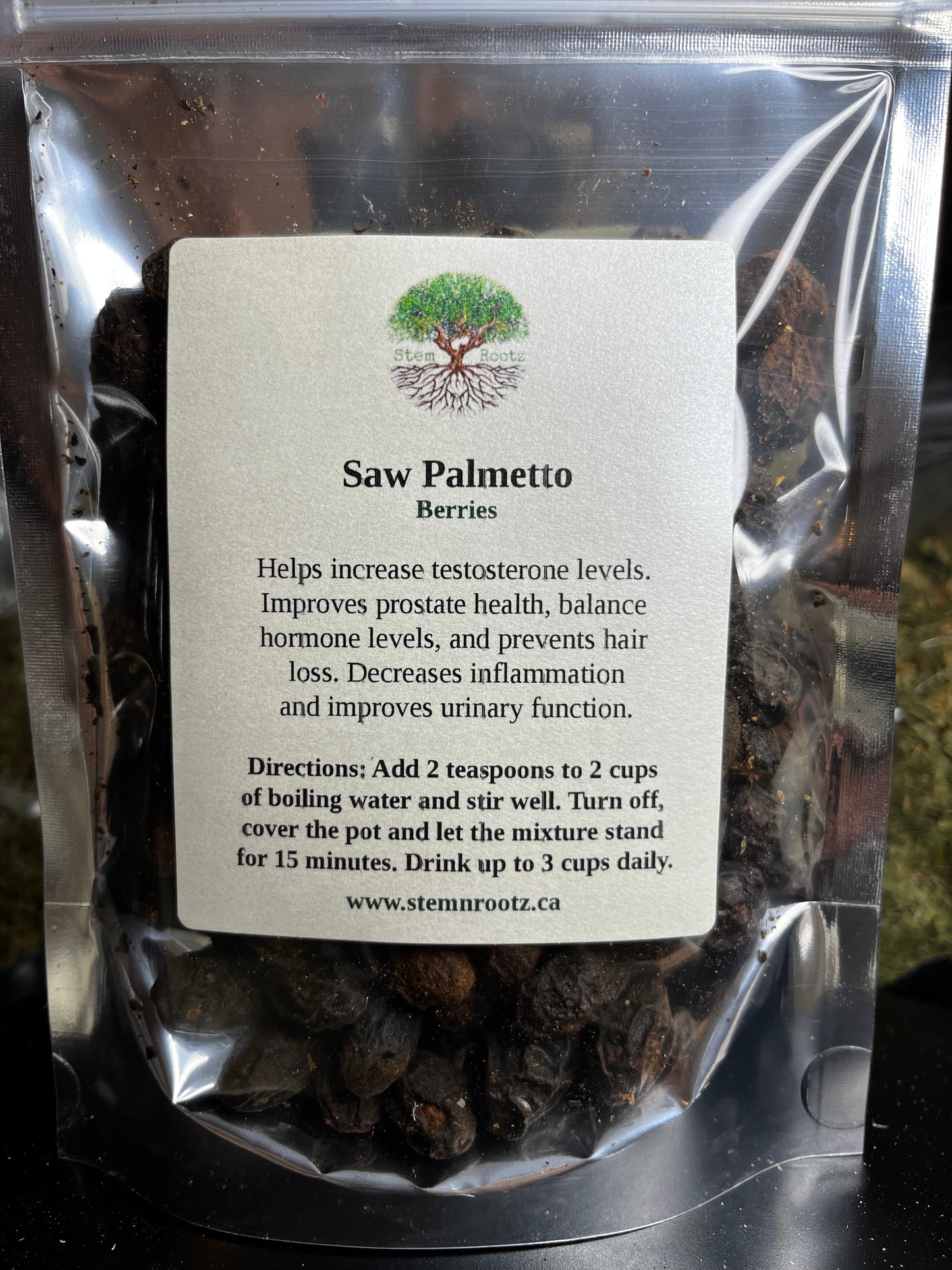 Whole saw palmetto berries loose leaf herbal tea in resealable