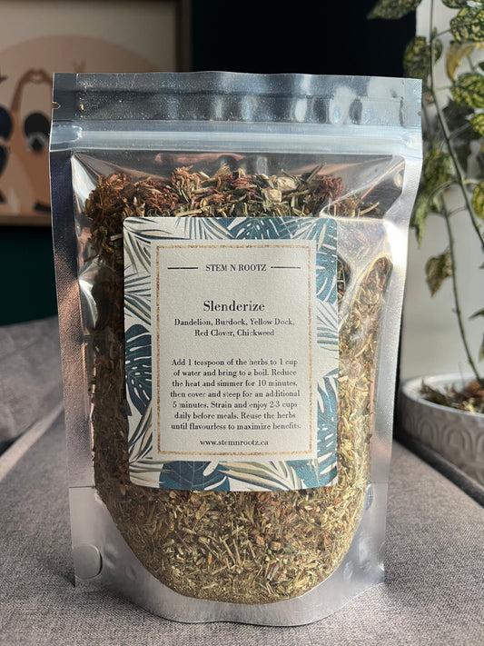 Stem n Rootz – Slenderize Tea Blend loose leaf herbal blend in resealable 2oz pouch