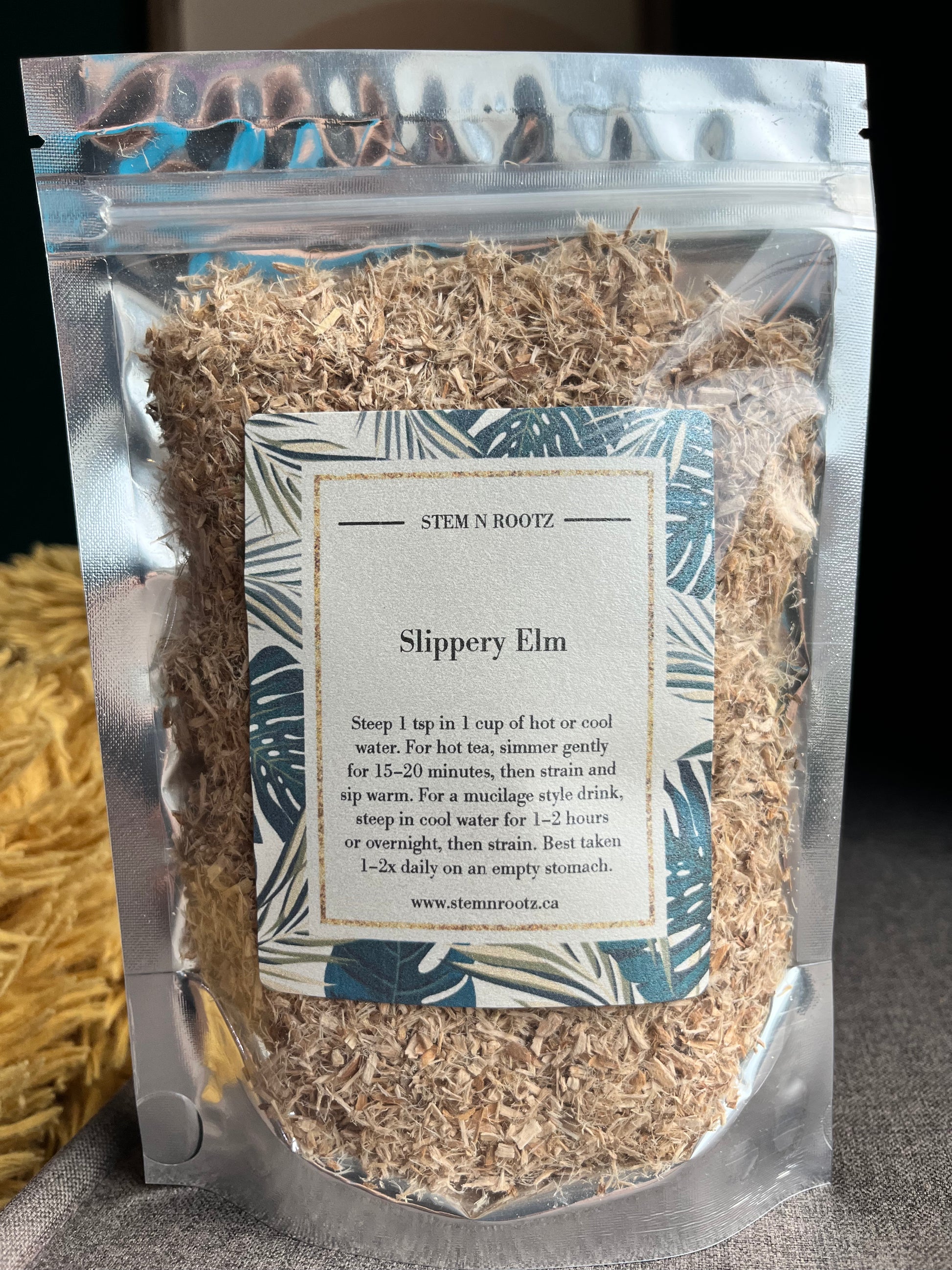 Slippery Elm loose leaf herbal tea in resealable 2oz pouch