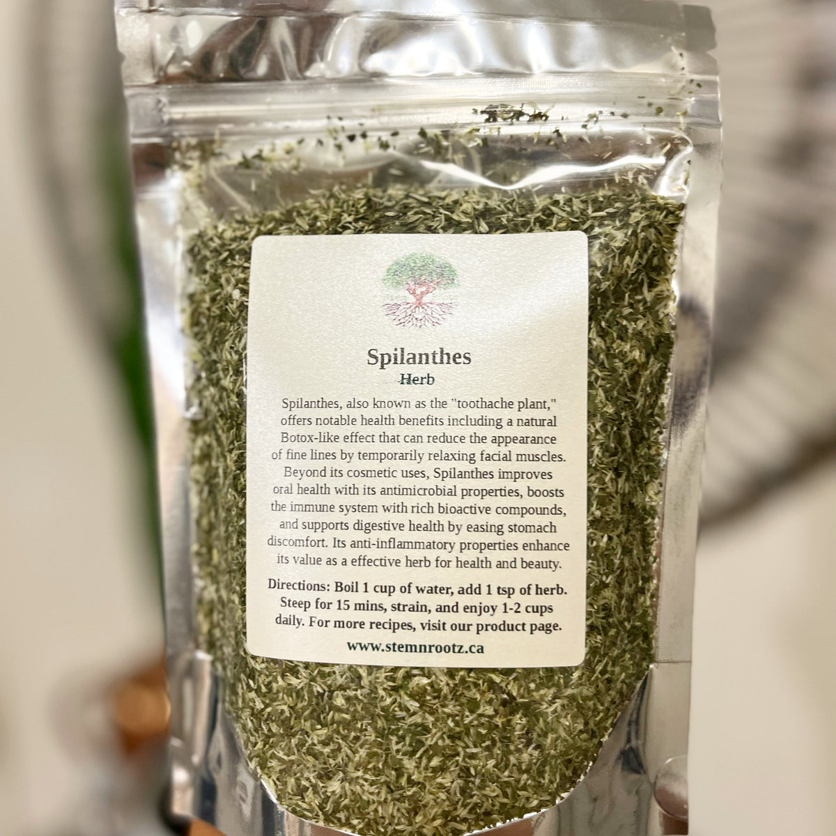 Stem n Rootz – Spilanthes Herb loose leaf herbal tea in resealable 2oz pouch