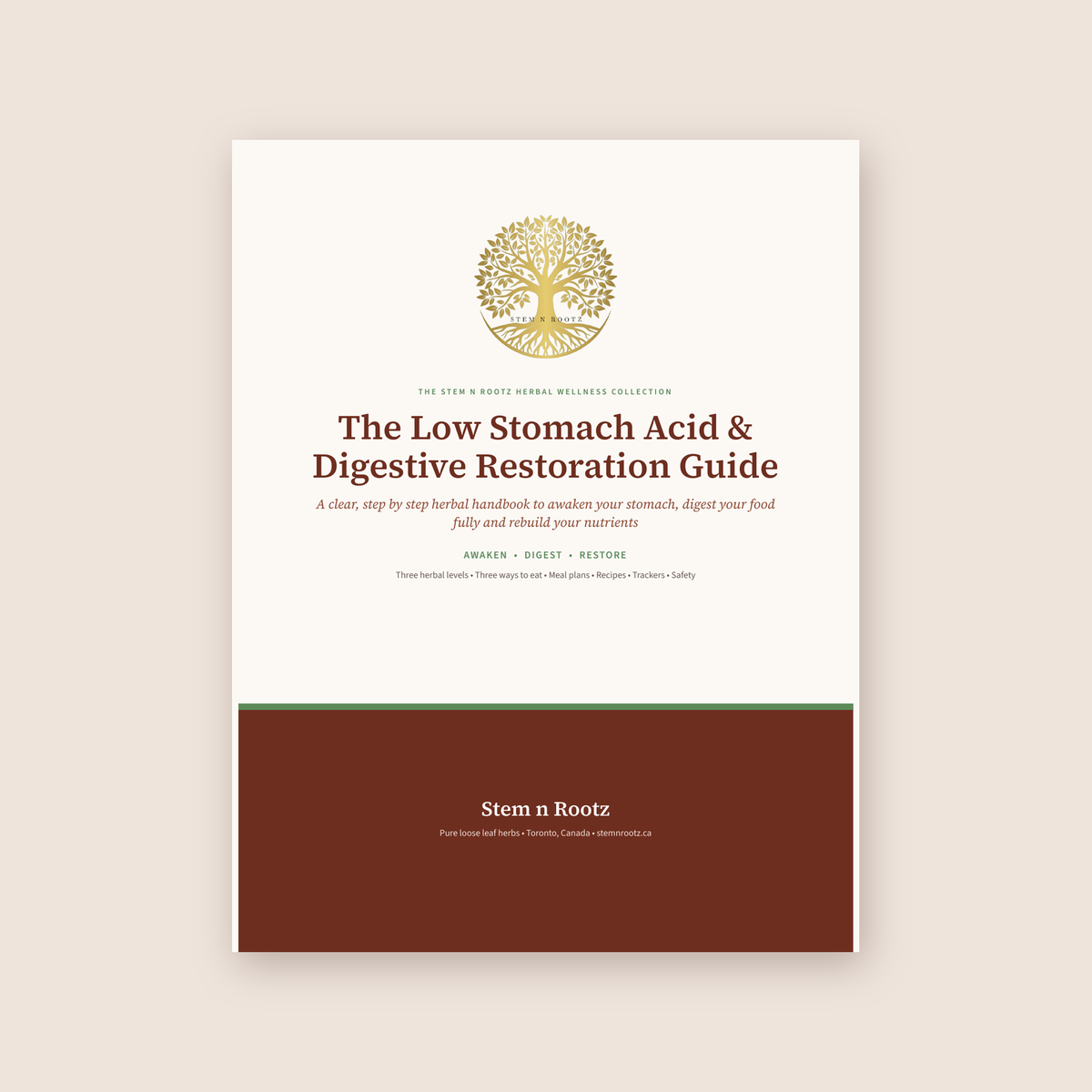 The Low Stomach Acid & Digestive Restoration Guide by Stem n Rootz, cover