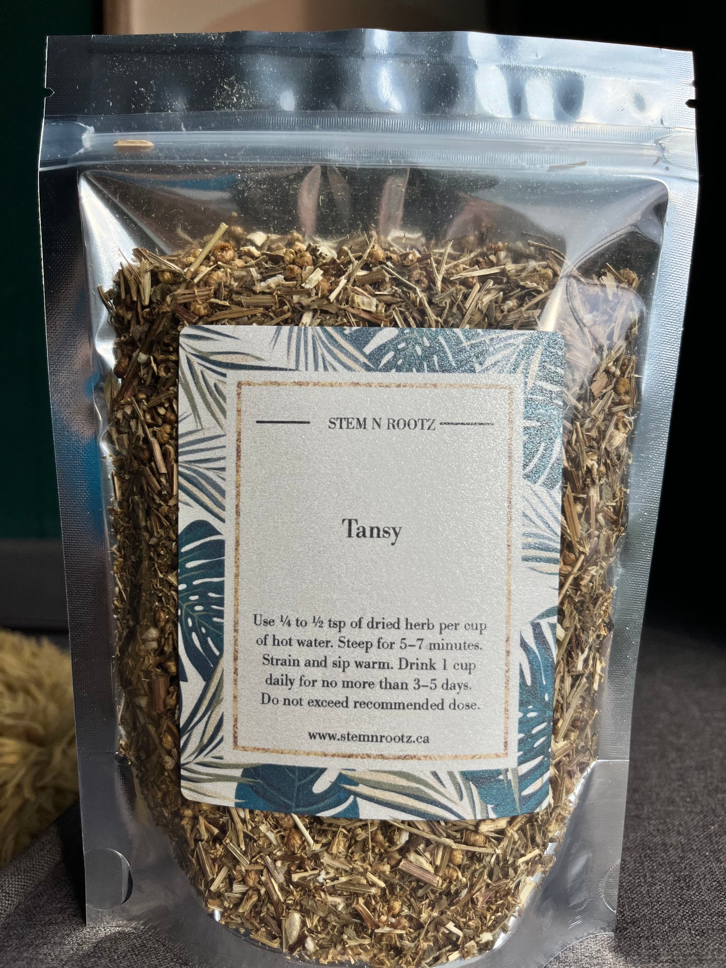 Tansy loose leaf herbal tea in resealable 3oz pouch
