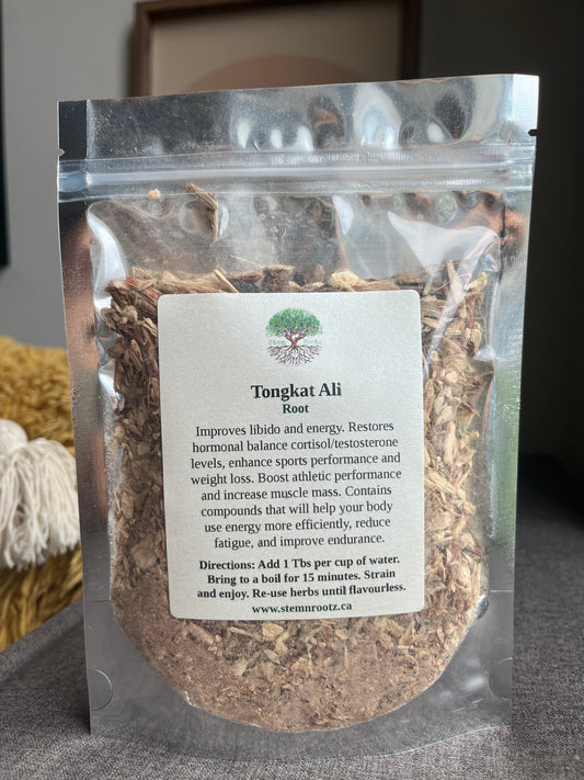 Stem n Rootz – Tongkat Ali Root loose leaf herbal tea in resealable 2oz pouch