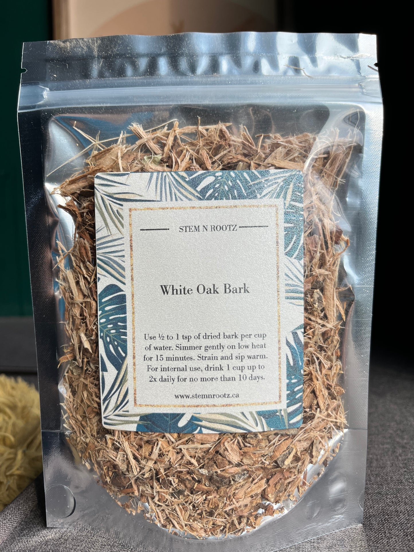 White Oak Bark loose leaf herbal tea in resealable pouch