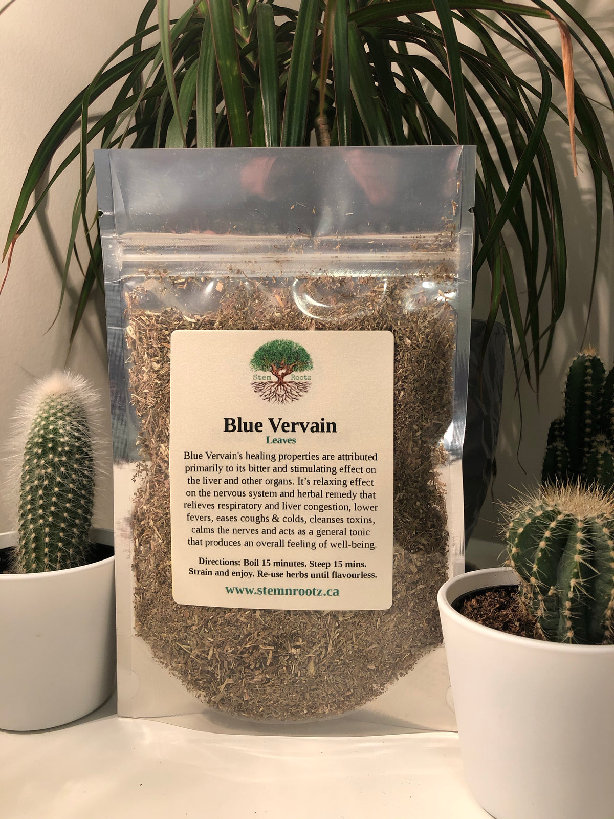 Blue vervain loose leaf herbal tea in resealable 3oz pouch