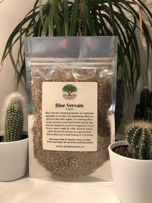 Blue vervain loose leaf herbal tea in resealable 3oz pouch