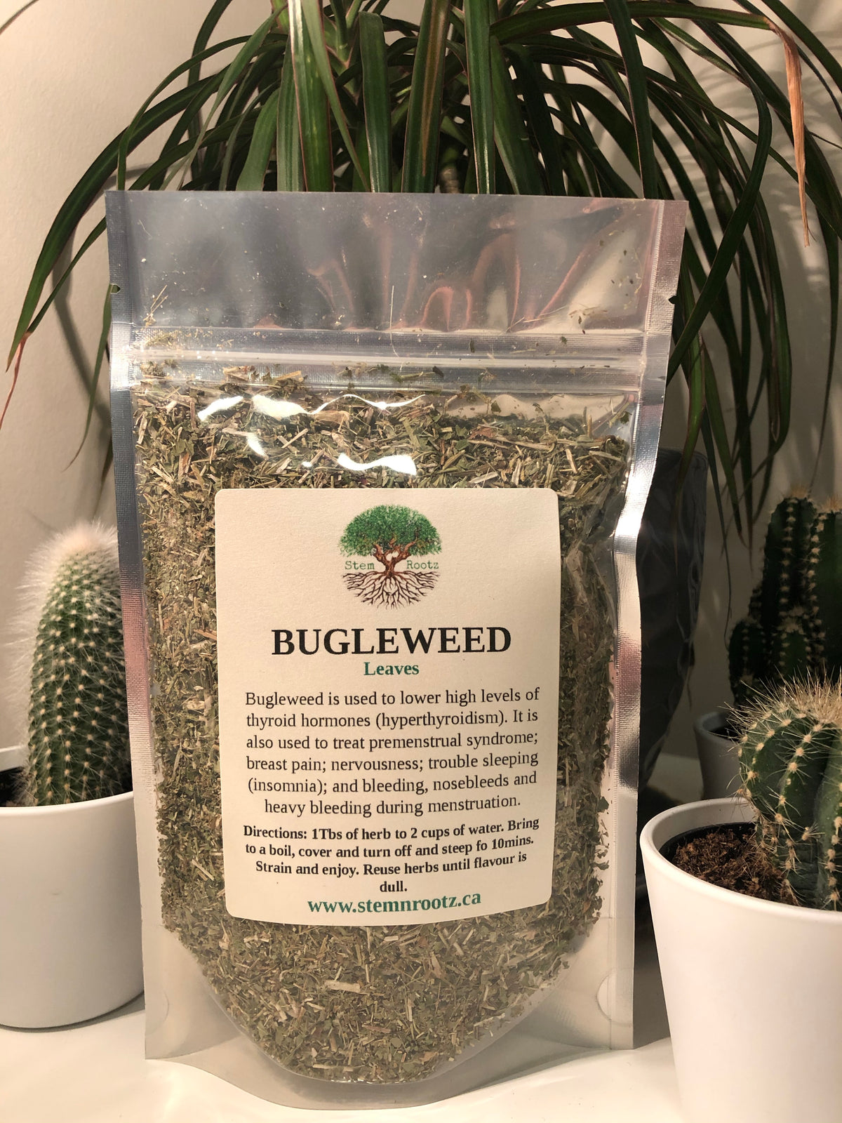Bugleweed loose leaf herbal tea in resealable 2oz pouch