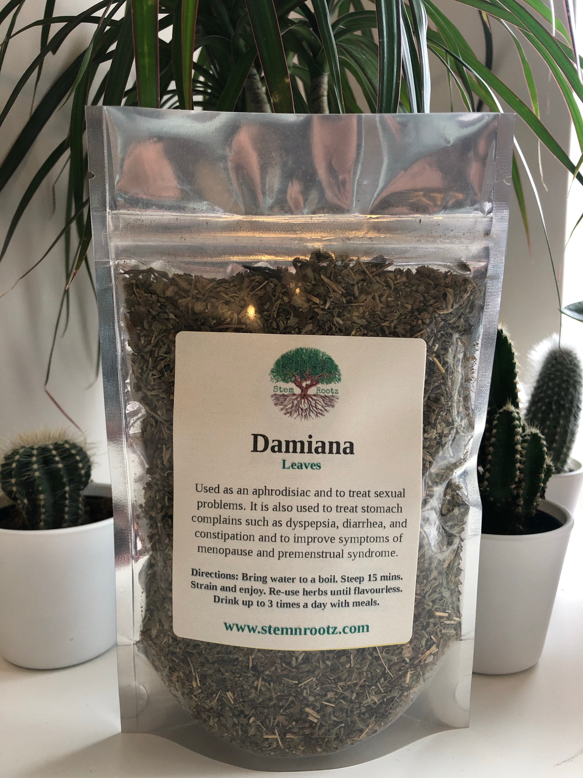 Damiana loose leaf herbal tea in resealable 2oz pouch